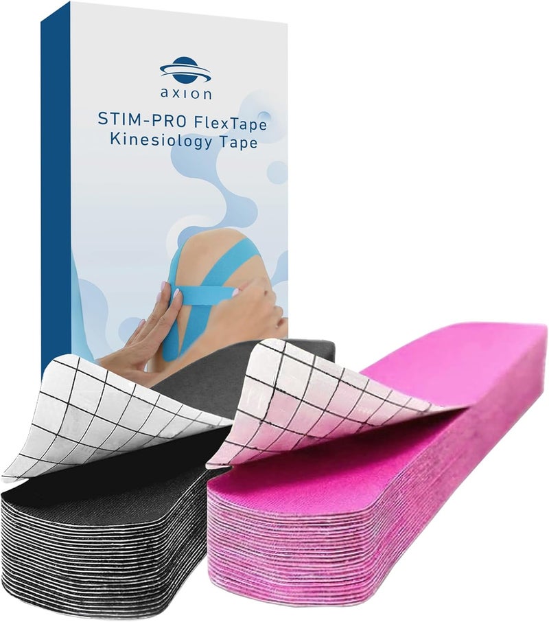 Axion Kinesiology Tapes PRECUT Black Pink | 50 Pre-Cut Sport Tape Strips 10x2 in | Waterproof • Skin-Friendly • Elastic | Kinesiology Tapes Ideal for Sports - Image 1